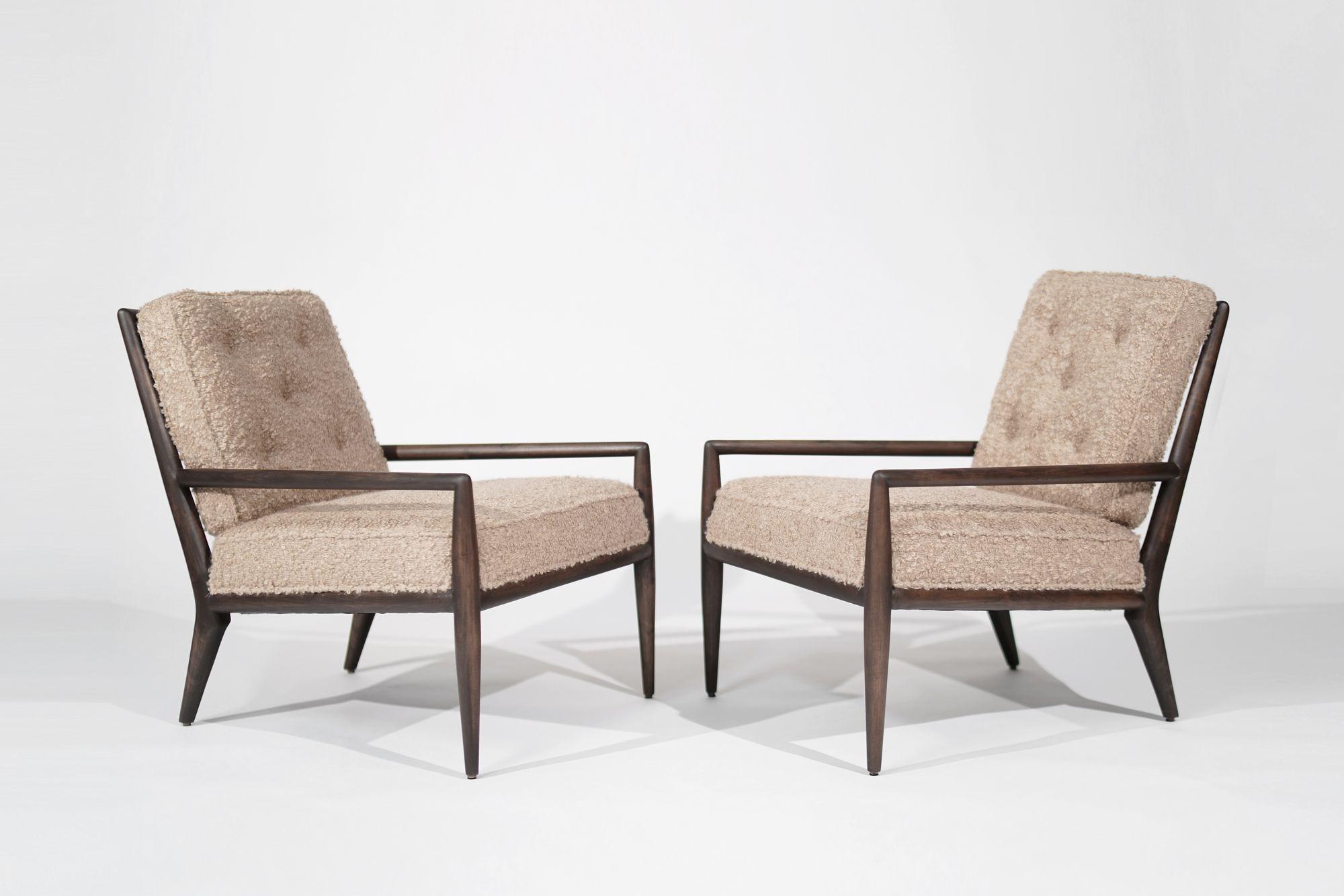 Mid-Century Modern Set of Lounge Chairs in Teddy Boucle by T.H. Robsjohn-Gibbings, C. 1950s For Sale