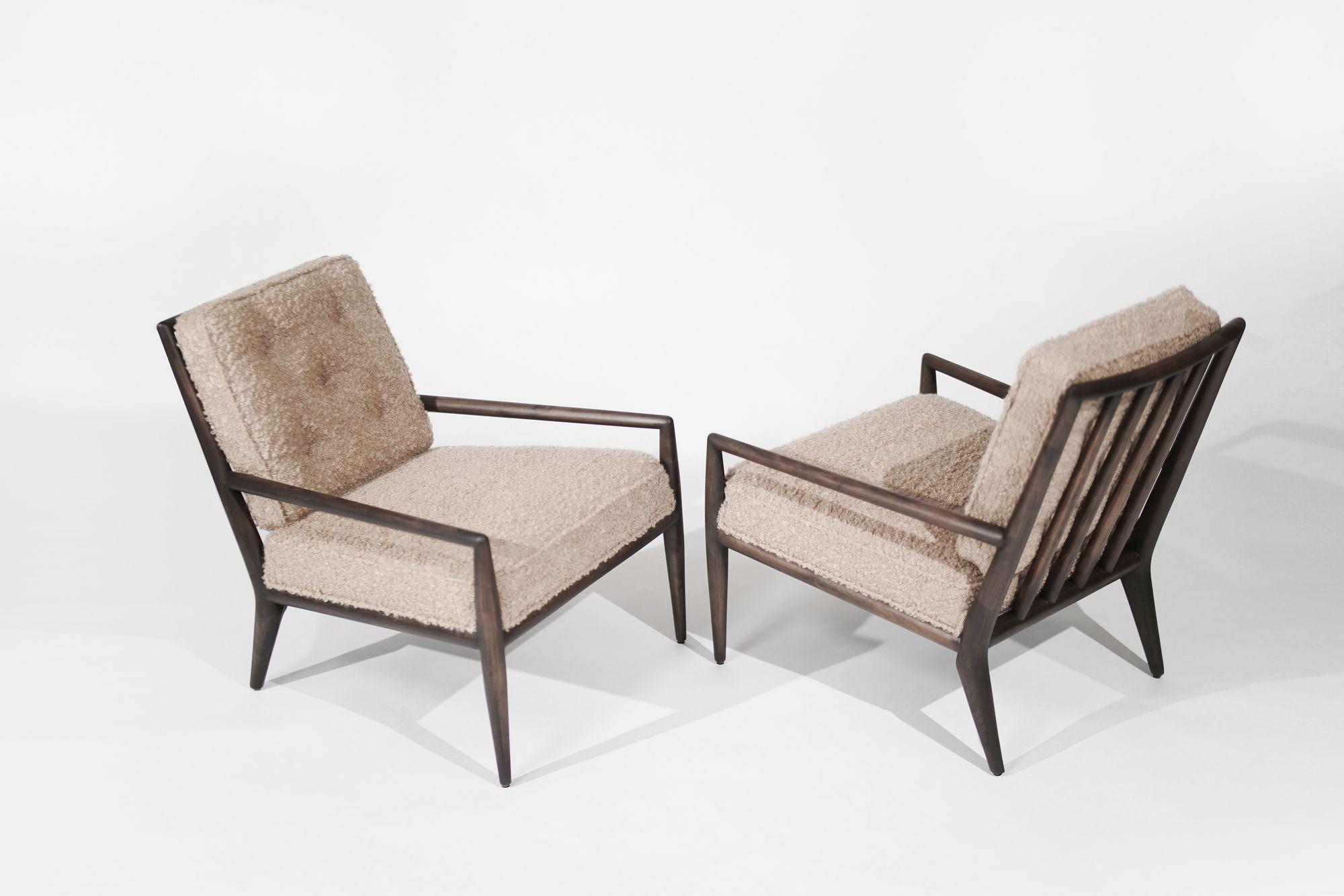 American Set of Lounge Chairs in Teddy Boucle by T.H. Robsjohn-Gibbings, C. 1950s For Sale