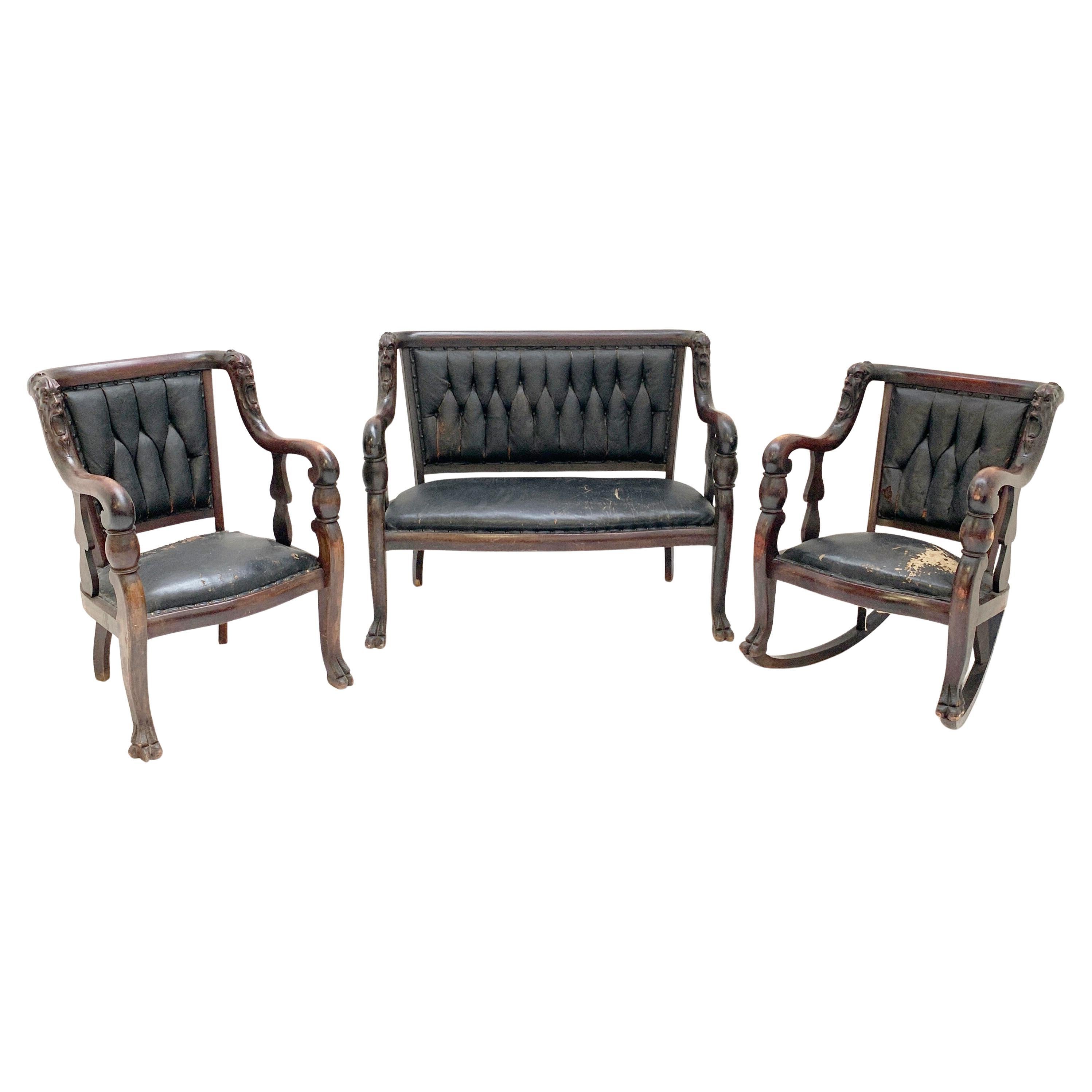 Ensemble de salon en bois sculpté – Circa 1880