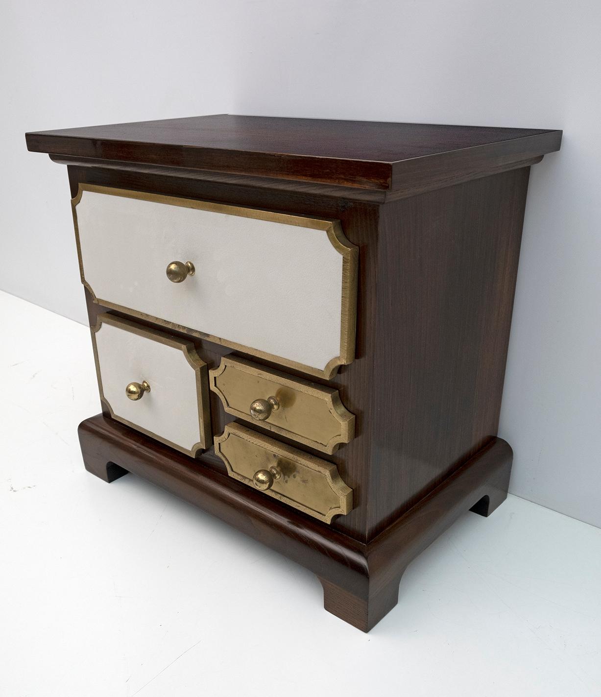 Brass Set of Luciano Frigerio Mid-Century Modern Italian Dresser and Bedside Tables For Sale