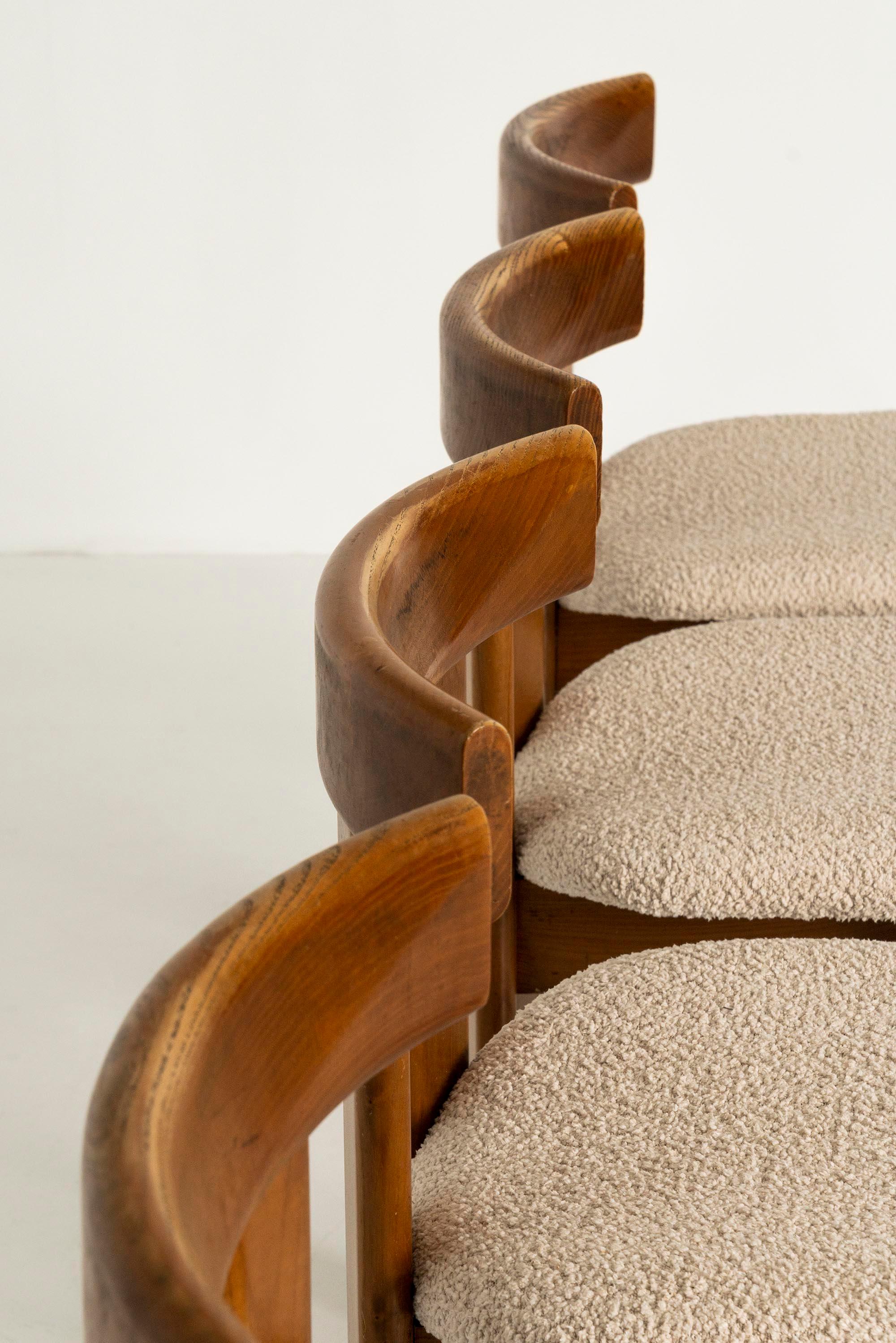 Mid-20th Century Set of Luigi Vaghi Chairs for Former in Wood and Teddy Fabric, Italy 1960s