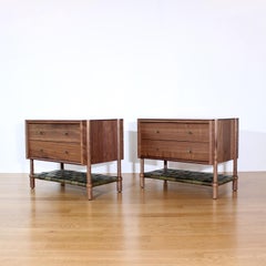 Set of Mae Solid Wood Nightstands / End Table with Leather Shelf,  Ready To Ship