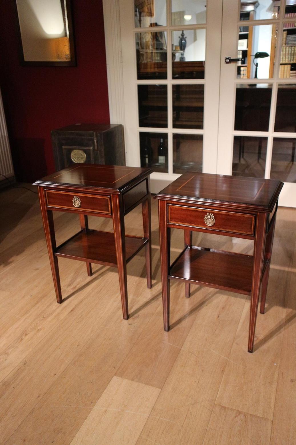 Set of mahogany bedsides with inlay. Top quality.