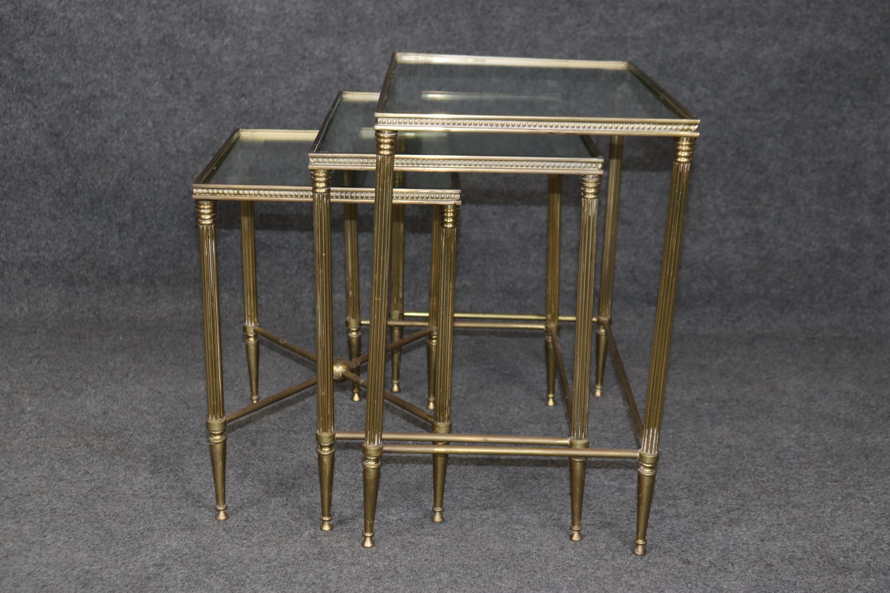 Cast Set of Maison Jansen Hollywood Regency Style Brass Nesting Tables For Sale