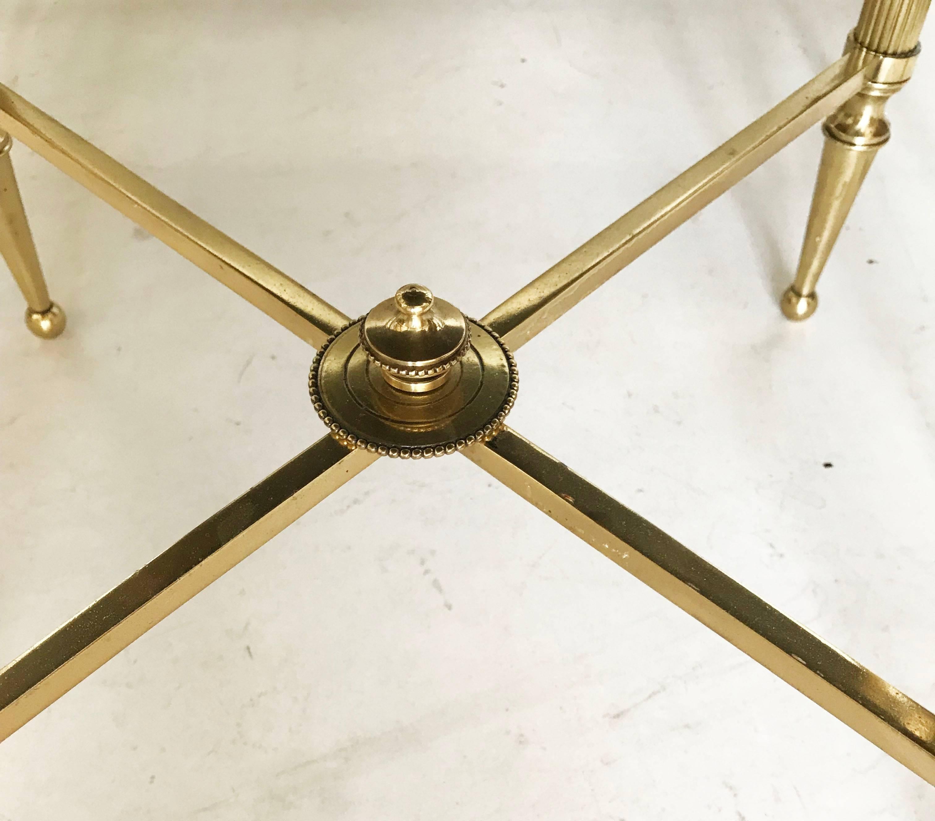 Set of 3 Maison Lancel Nesting Tables Brass Wood Top French Mid-Century Modern In Good Condition For Sale In Miami, FL