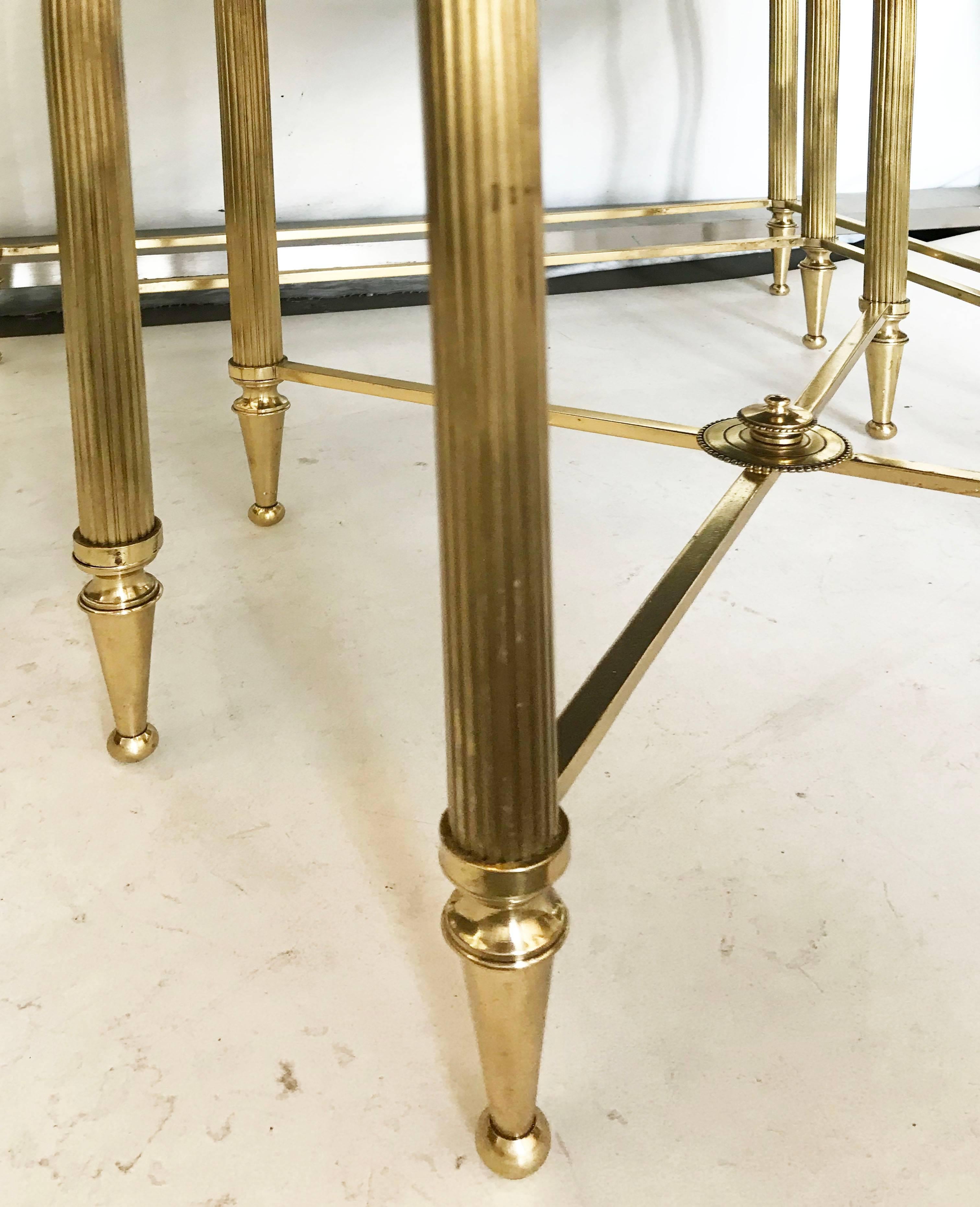 Set of 3 Maison Lancel Nesting Tables Brass Wood Top French Mid-Century Modern For Sale 1