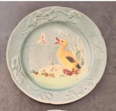 Set of Majolica 4 Birds Plates Saint Clement circa 1900