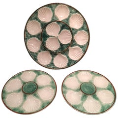 Antique Set of Majolica Long Champ Eight Oyster Plates and a Platter, 19th Century