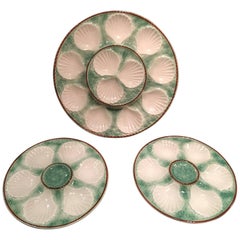 Set of Majolica Long Champ Nine Oyster Plates and a Platter, 19th Century