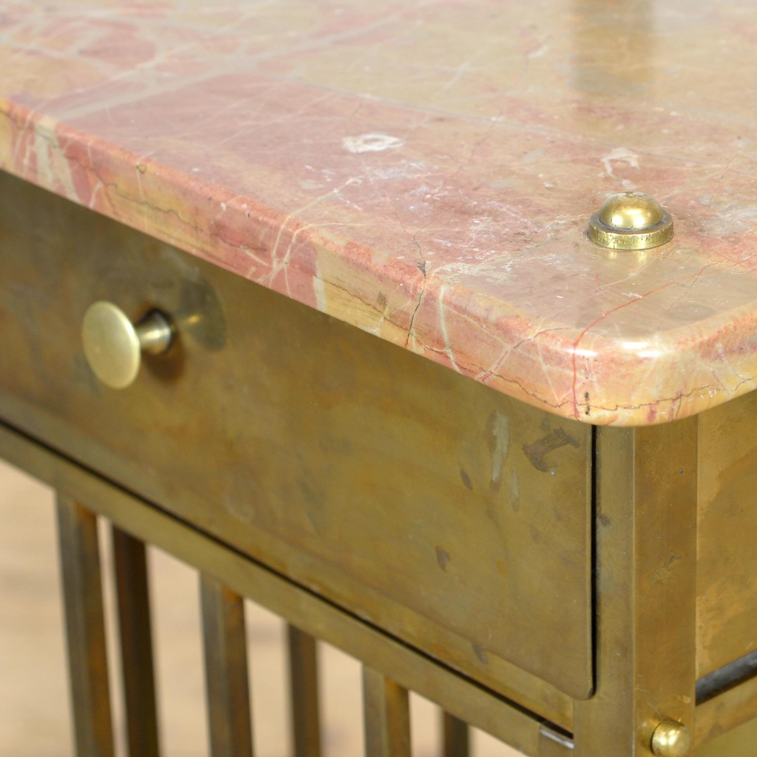 Set Of Marble And Brass Nightstands, 1880's For Sale 6