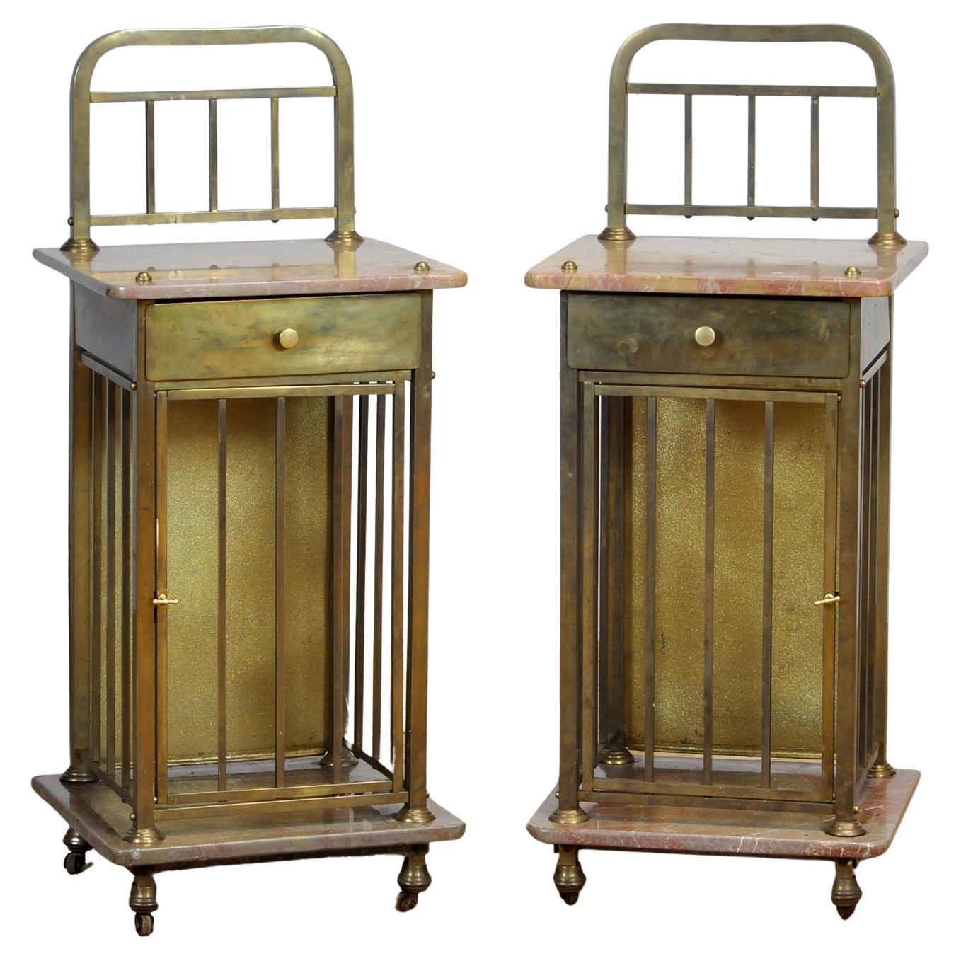 Set Of Marble And Brass Nightstands, 1880's For Sale