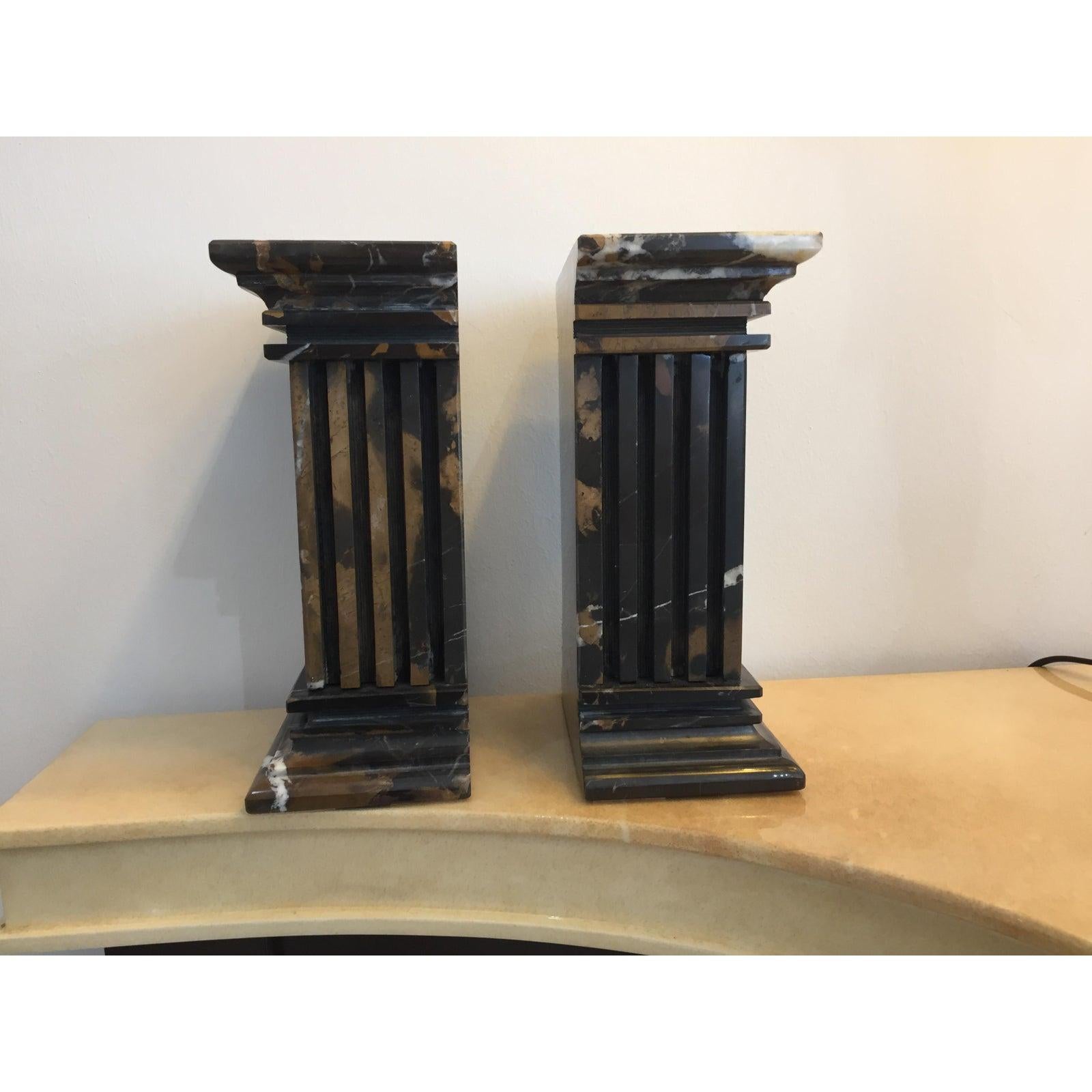 This stylish set of truncated coloum form marble bookends date to the 1930s.