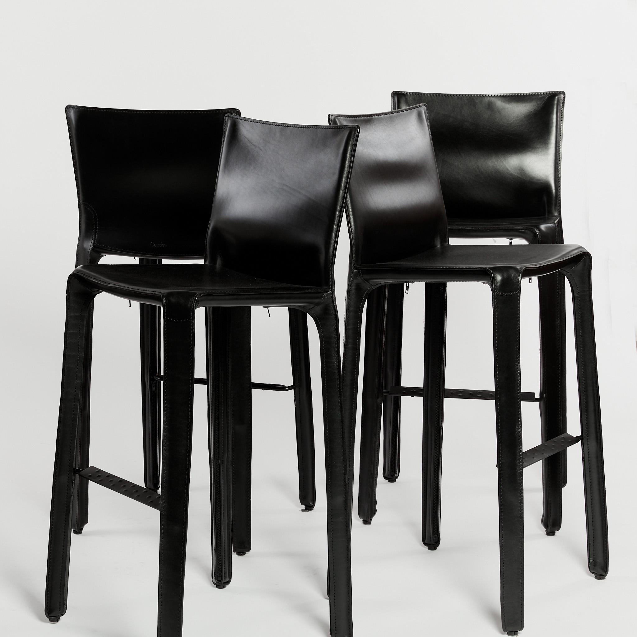 Post-Modern Set of Mario Bellini CAB Stools for Cassina in Black Leather