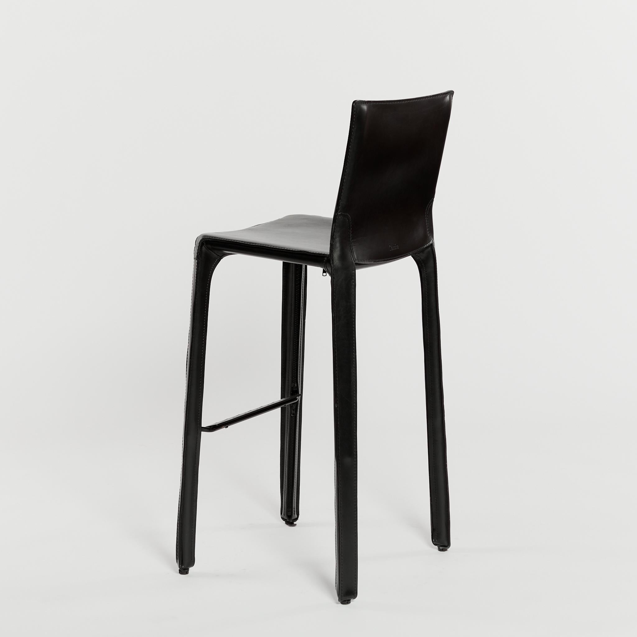 Steel Set of Mario Bellini CAB Stools for Cassina in Black Leather