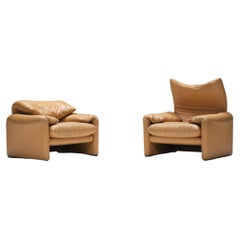Vintage Set of matching Maralunga's in original leather by Vico Magistretti for Cassina