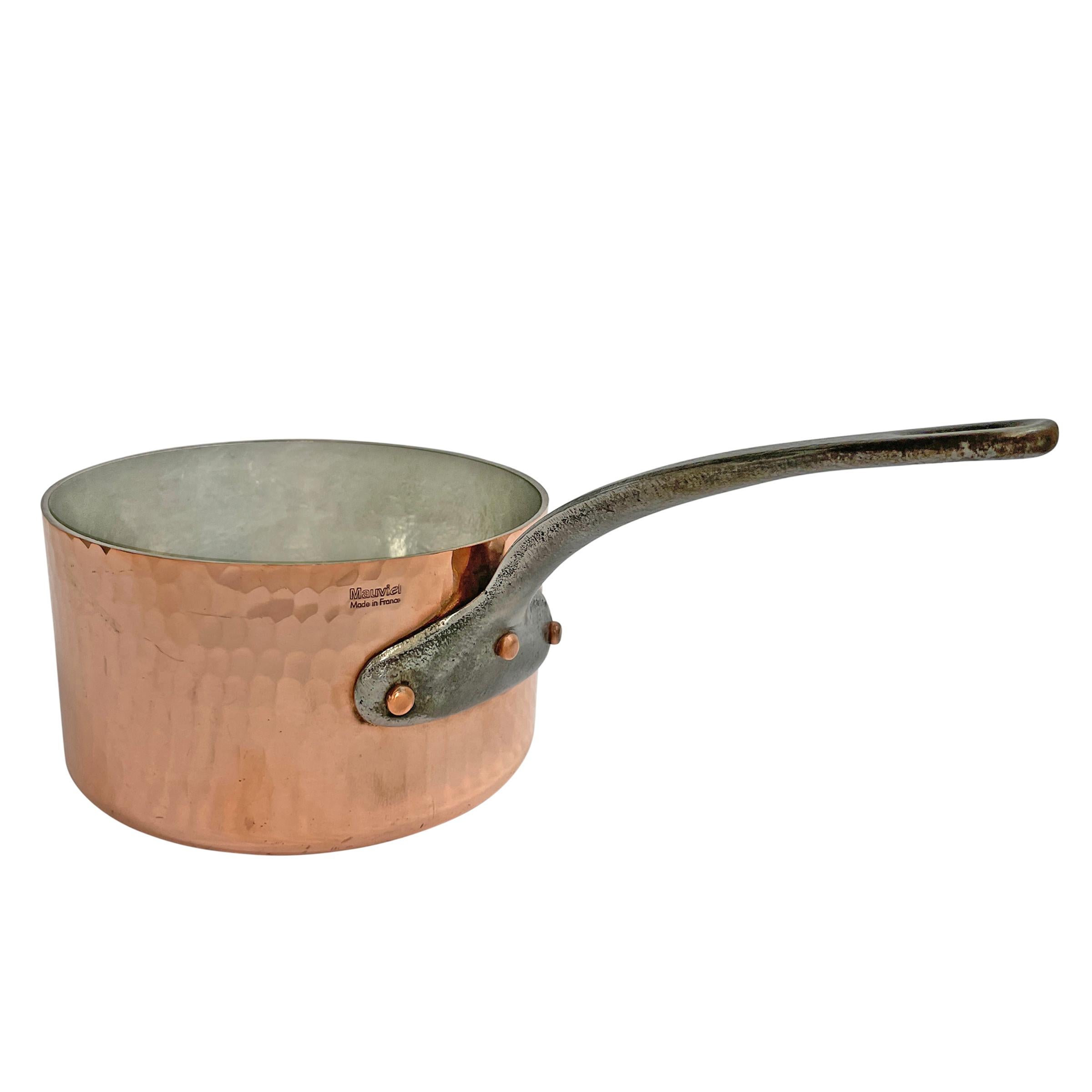 Set of French Mauviel Hammered Copper Saucepans 1