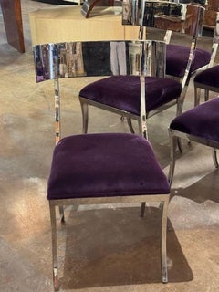 Set of MCM Chrome Klismos Chairs with Purple Velvet
