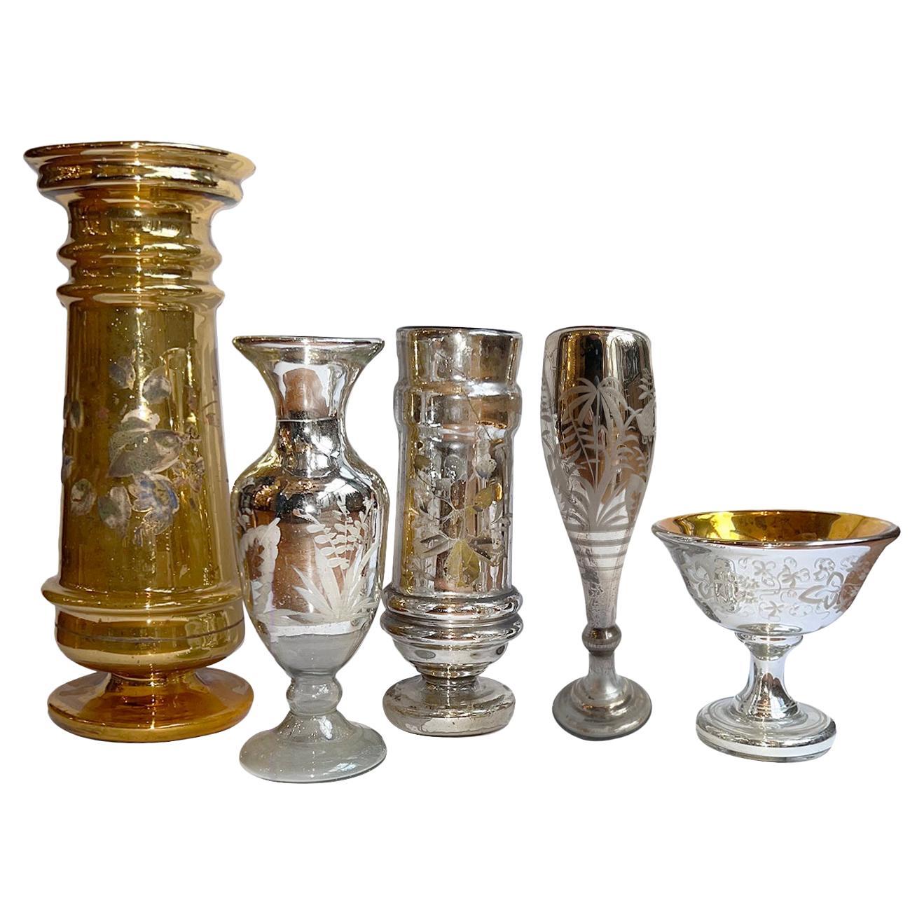 Set of Mercury Glass Vases