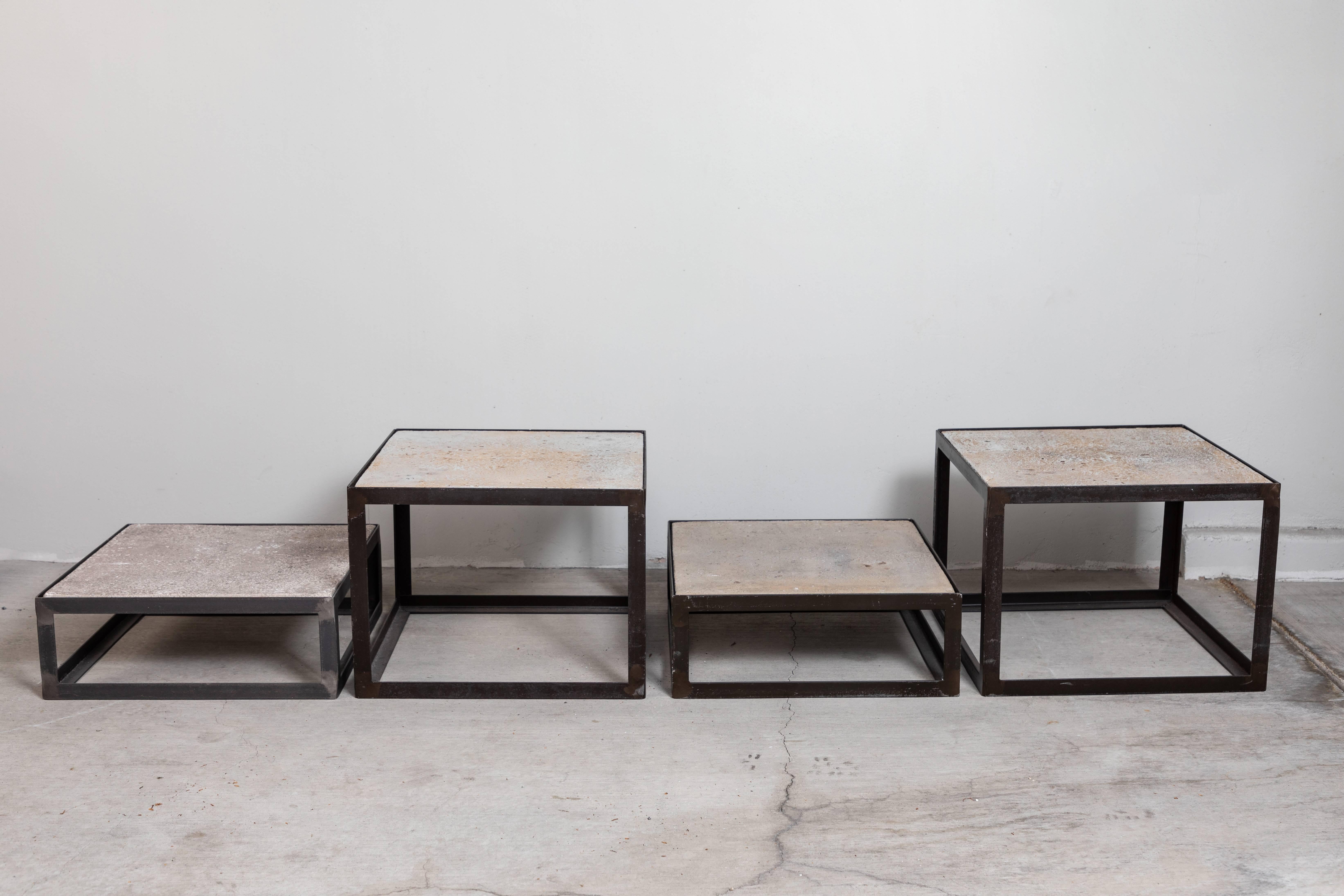 Late 20th Century Set of Metal and Travertine Tables