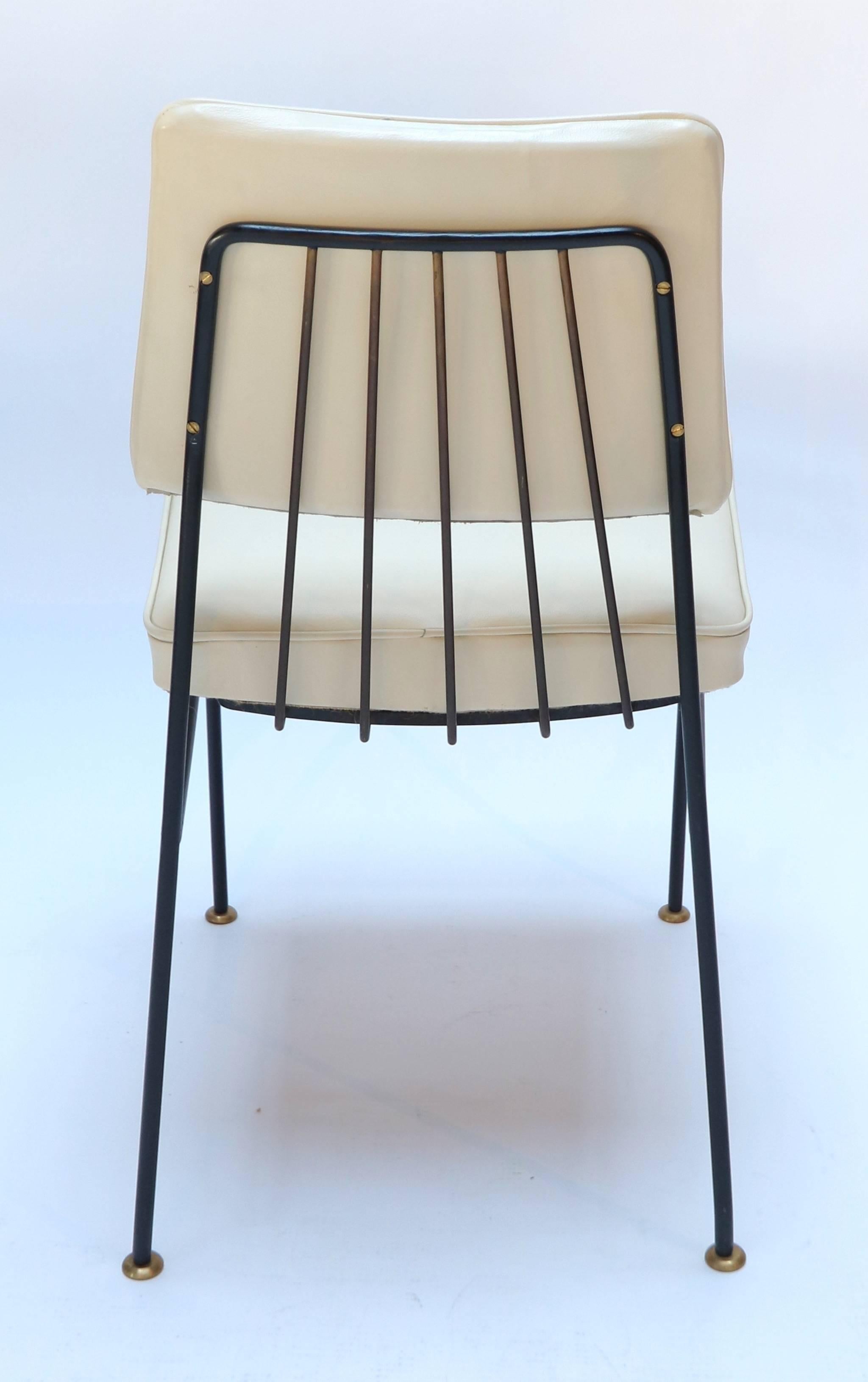Mexican Set of Metal Dining Chairs by Arturo Pani with Brass Details For Sale