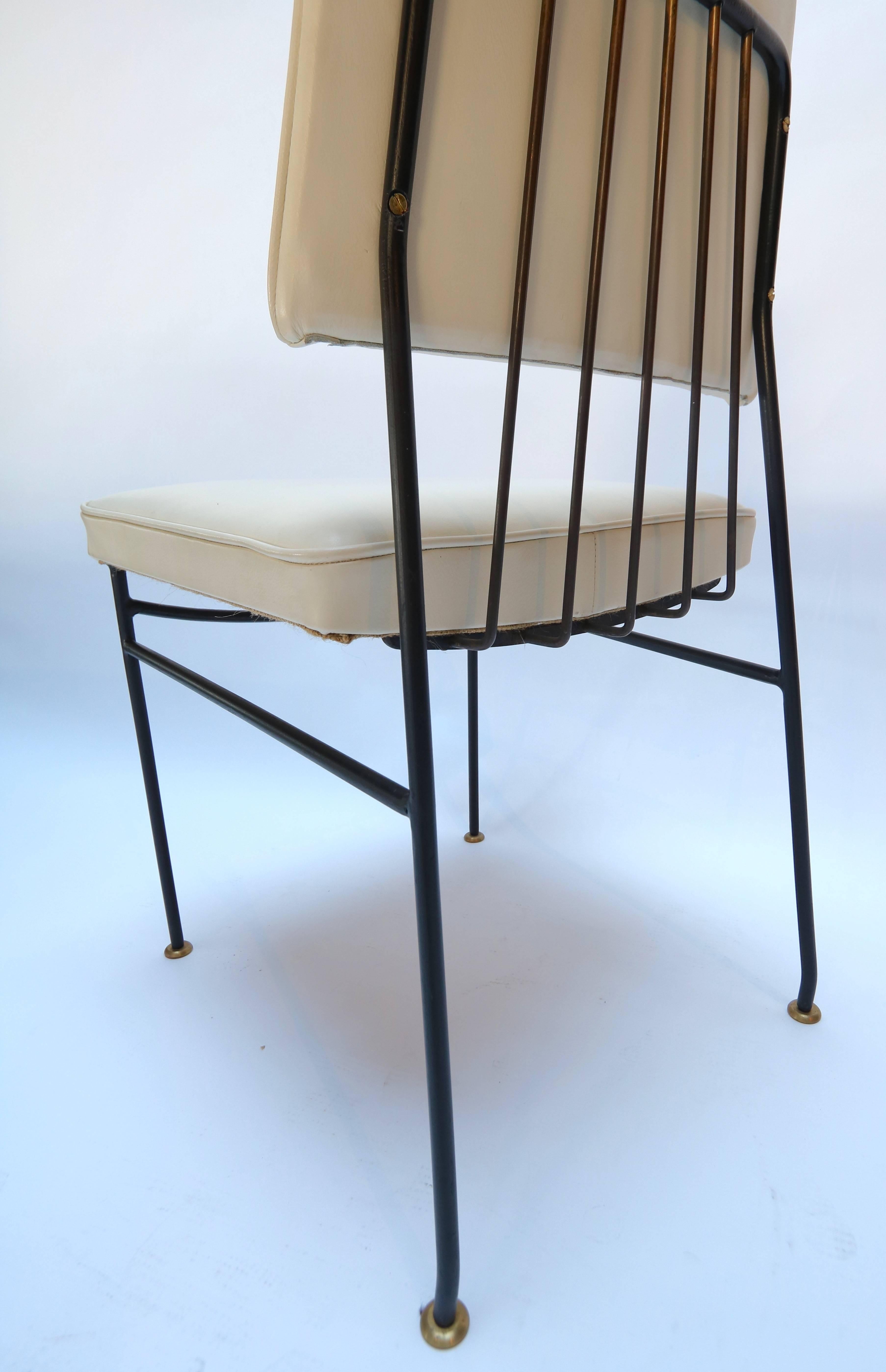 Set of Metal Dining Chairs by Arturo Pani with Brass Details For Sale 1