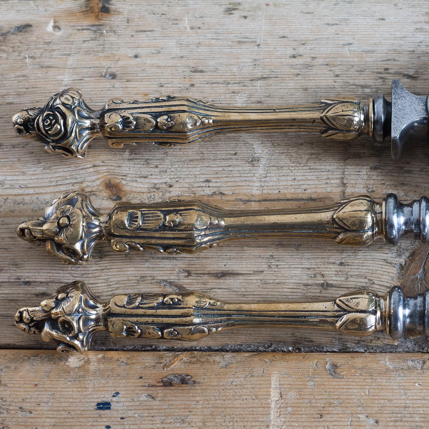 Set of Mid-19th Century English Brass and Steel Fire Irons 3