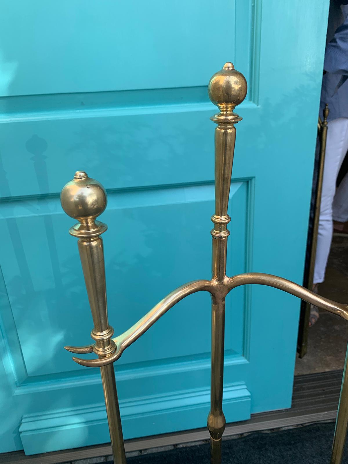 Set of Mid-20th Century Brass Fire Tools on Stand, Shovel and Poker 9