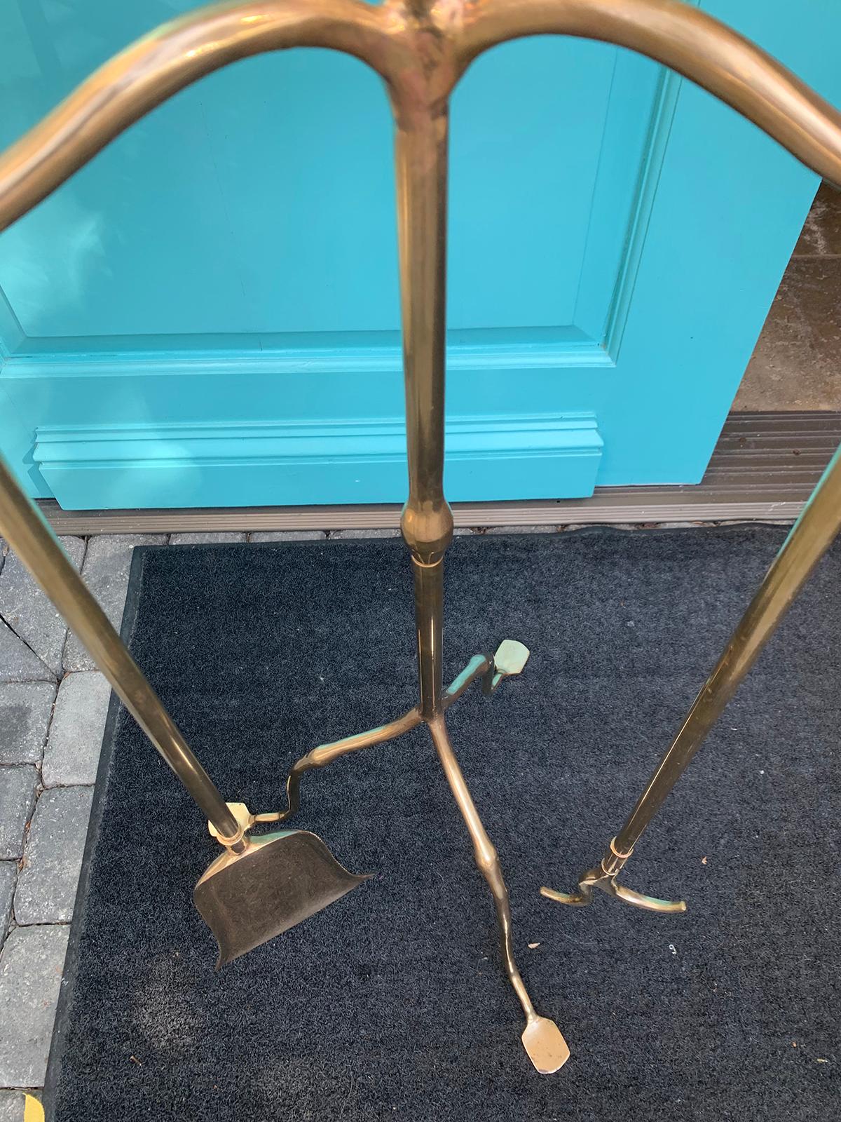 Set of Mid-20th Century Brass Fire Tools on Stand, Shovel and Poker 11