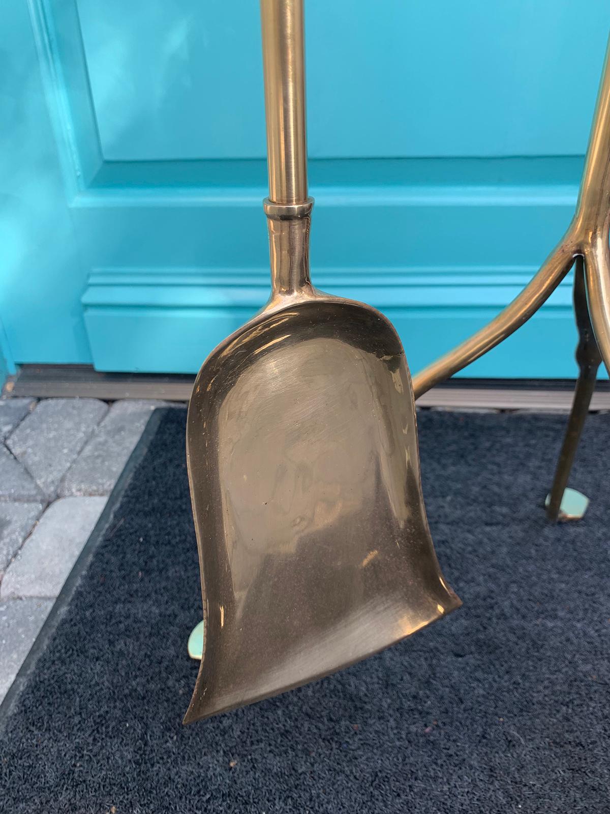 Set of Mid-20th Century Brass Fire Tools on Stand, Shovel and Poker 5