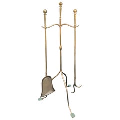 Set of Mid-20th Century Brass Fire Tools on Stand, Shovel and Poker