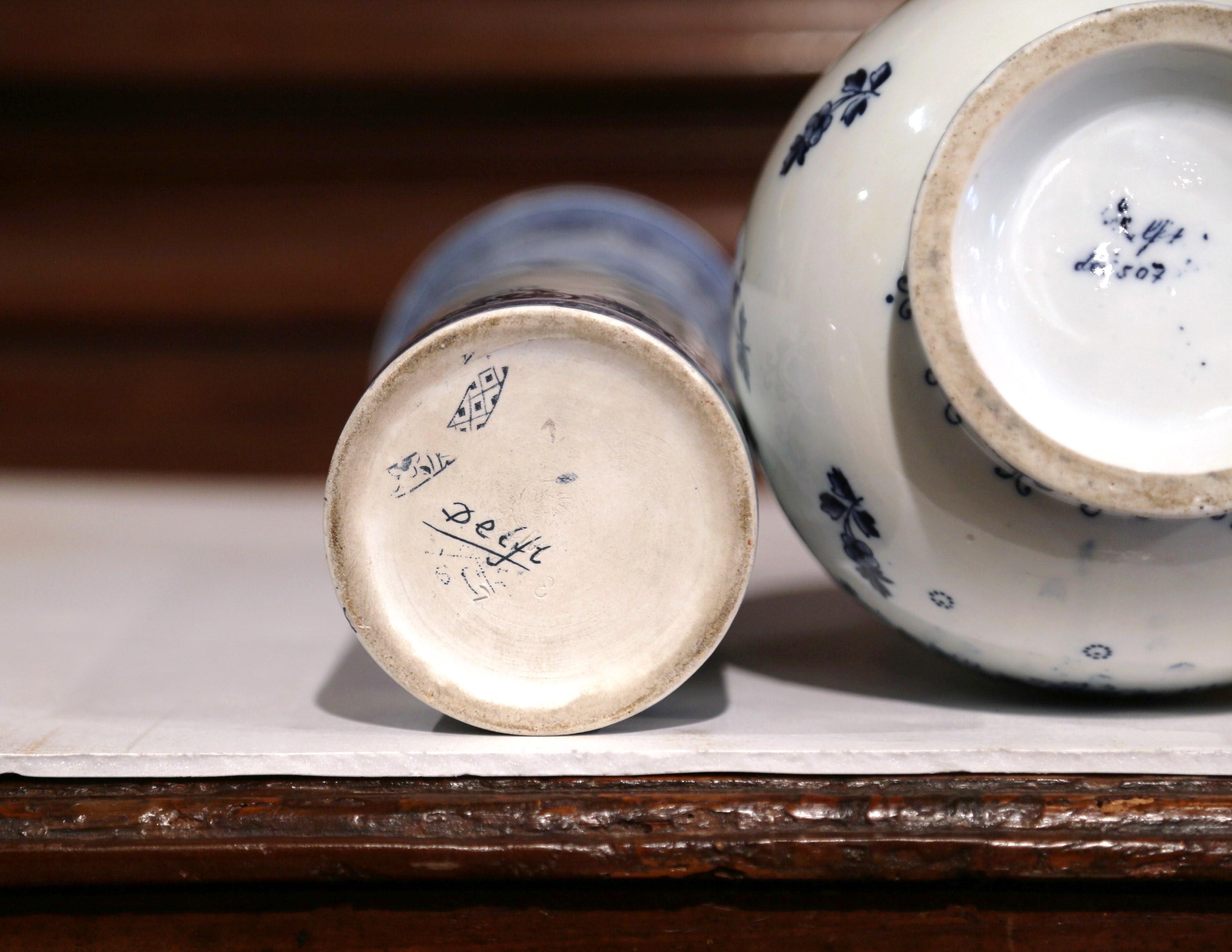 Set of Mid-20th Century Dutch Hand-Painted Ceramic Blue and White Delft Vases 5