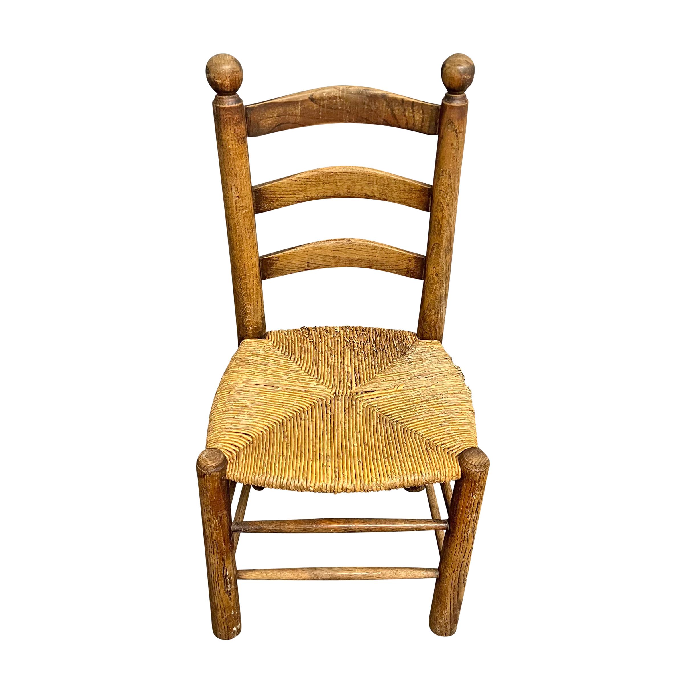Modern Set of Mid-20th Century French Oak and Rush Dining Chairs