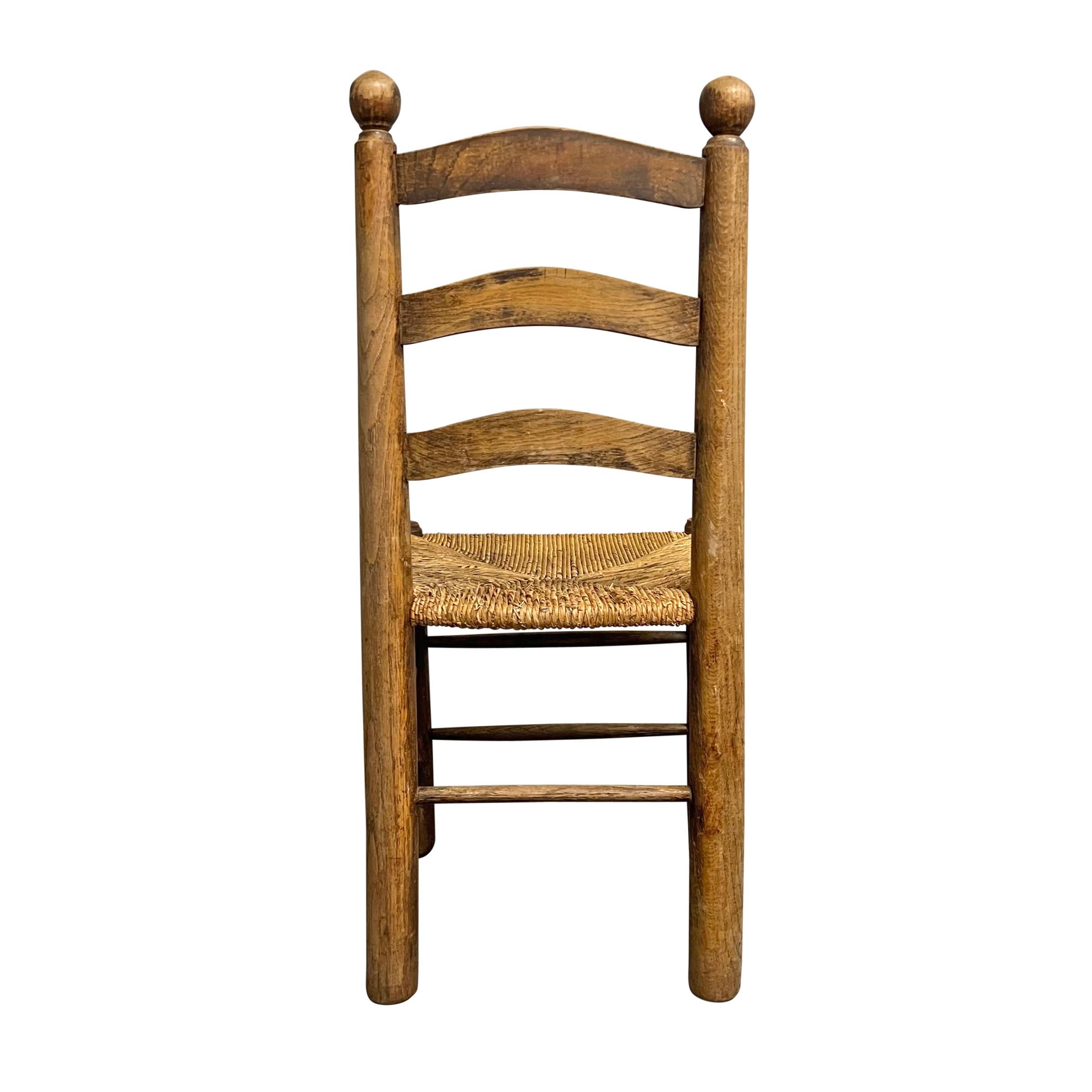 Set of Mid-20th Century French Oak and Rush Dining Chairs 2