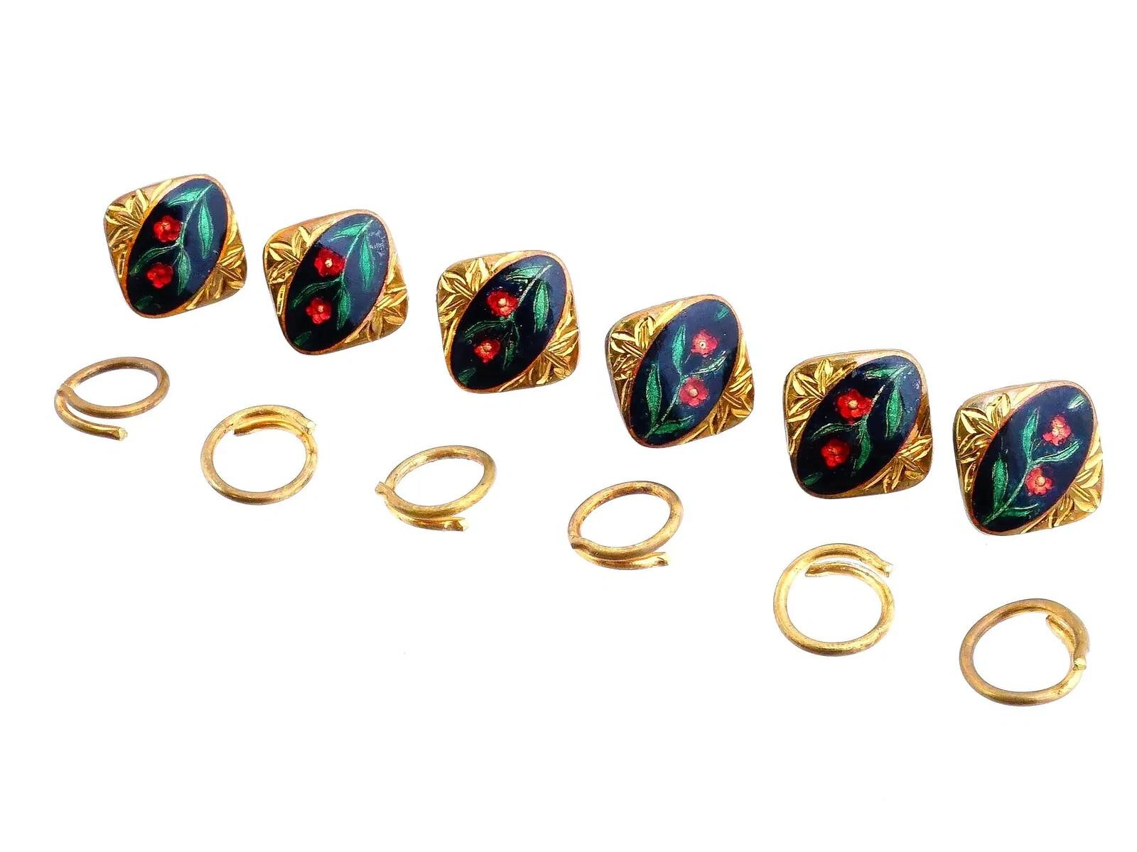 Set di gemelli da polso con smalto e placcatura in oro della metà del secolo scorso In condizioni buone in vendita a New York, NY