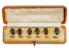 Set Of Mid Cent Enamel And Gold Plated Cufflinks
