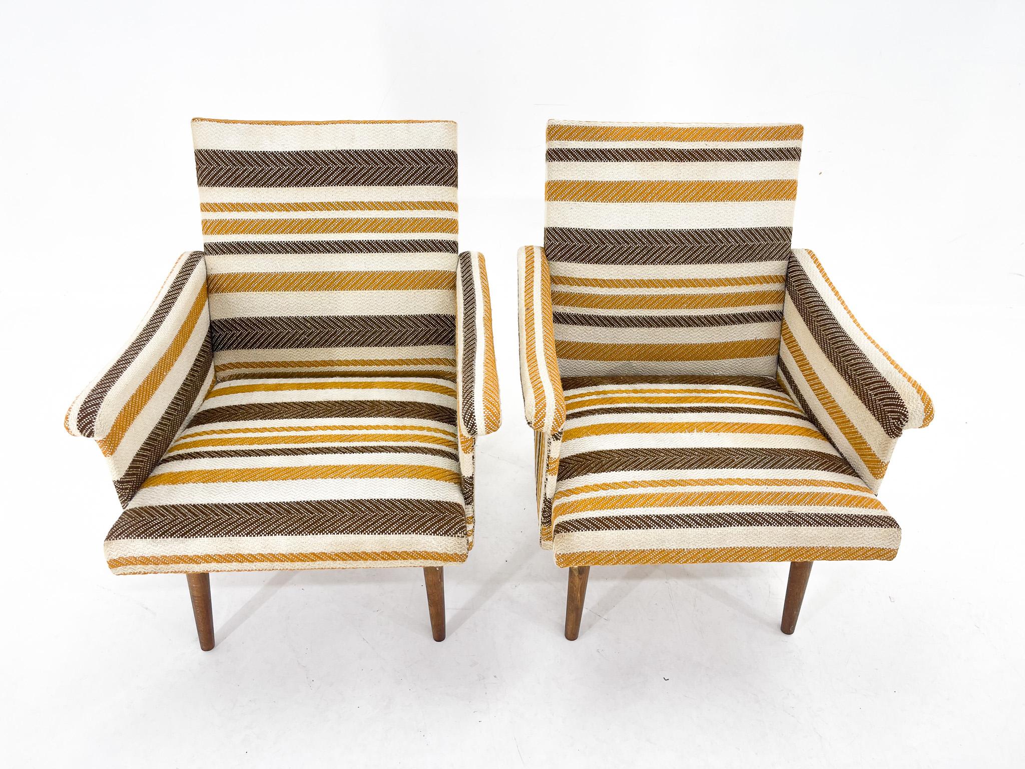 Fabric Set of Midcentury Armchairs, Czechoslovakia For Sale