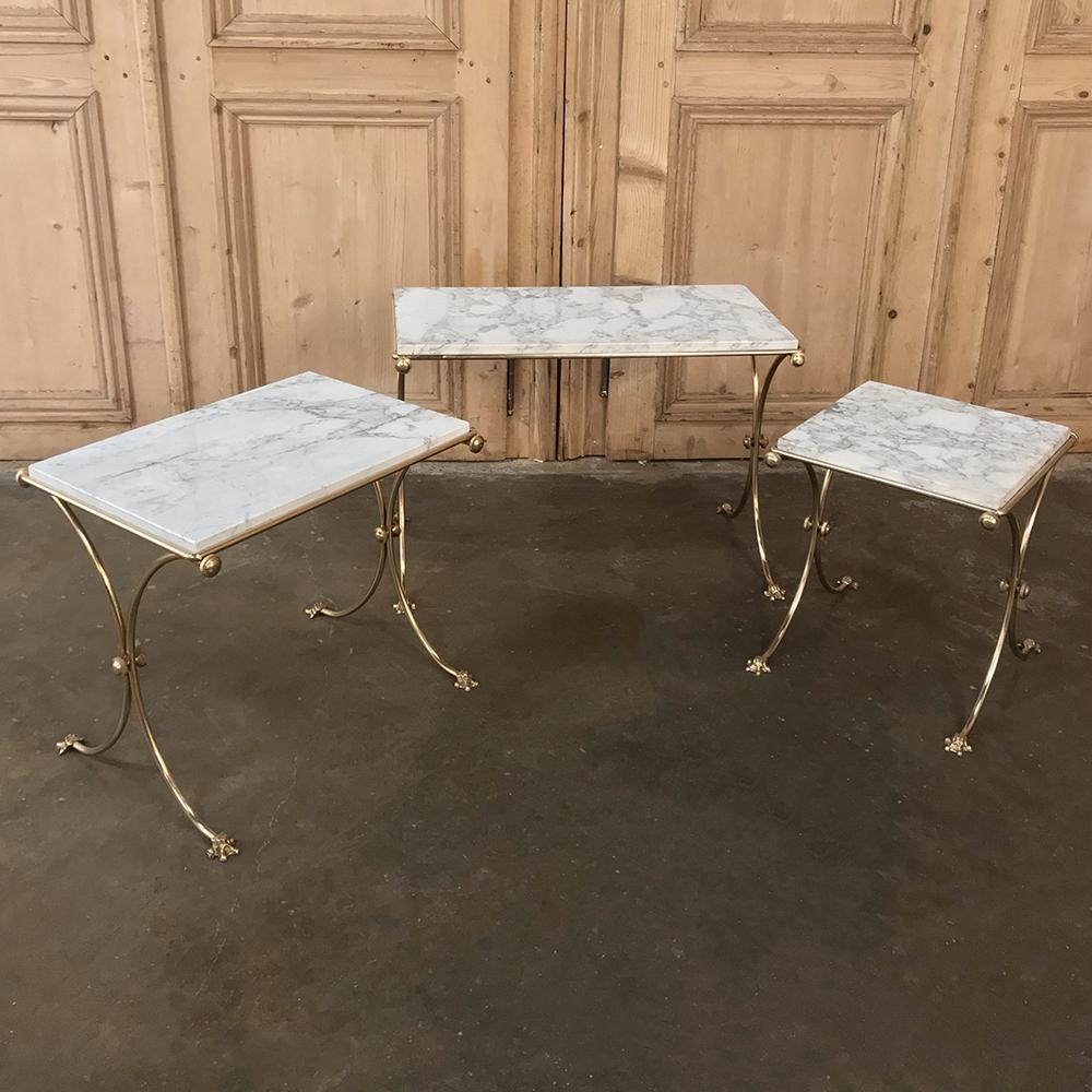 Set of Midcentury Brass and Marble Nesting Tables 3