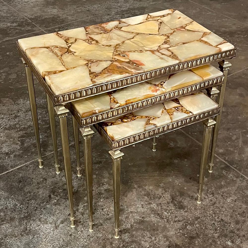 Set of Mid-Century Brass & Marble Nesting Tables For Sale 3