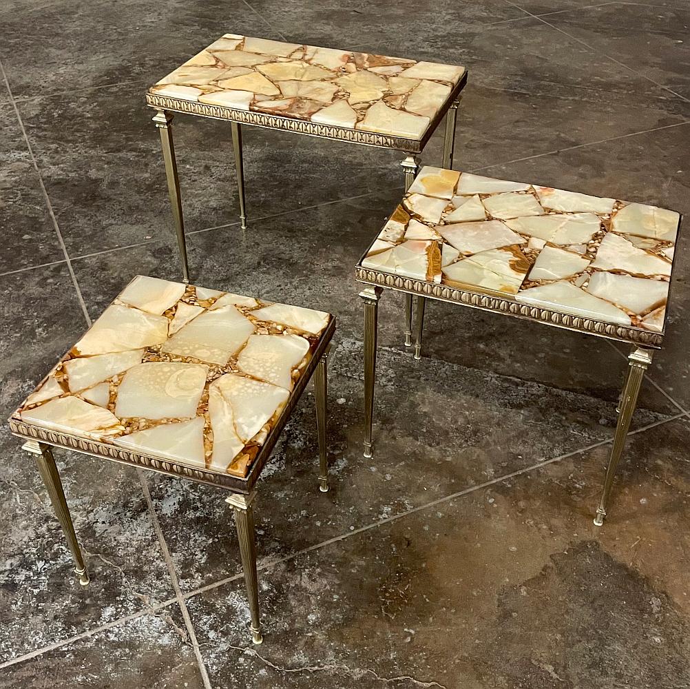 Set of Mid-Century Brass & Marble Nesting Tables For Sale 4