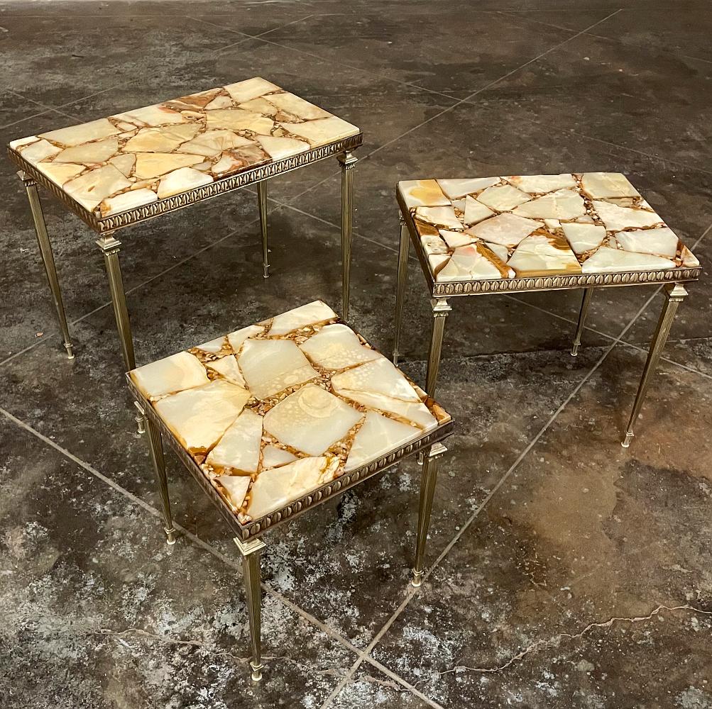 Set of Mid-Century Brass & Marble Nesting Tables For Sale 8