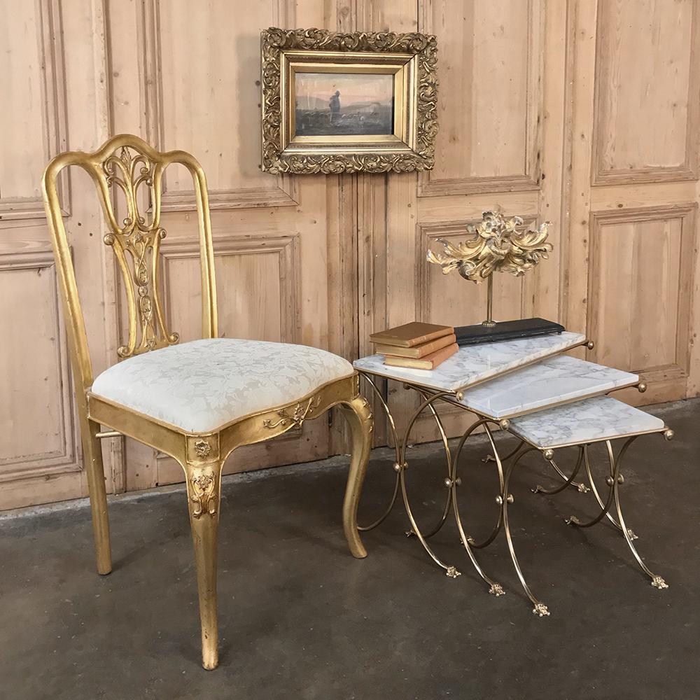 Neoclassical Set of Midcentury Brass and Marble Nesting Tables