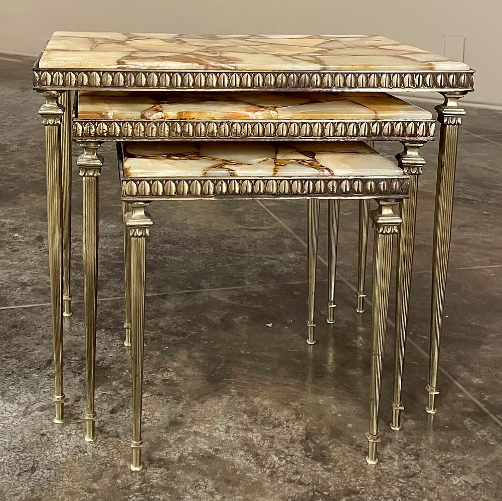 20th Century Set of Mid-Century Brass & Marble Nesting Tables For Sale