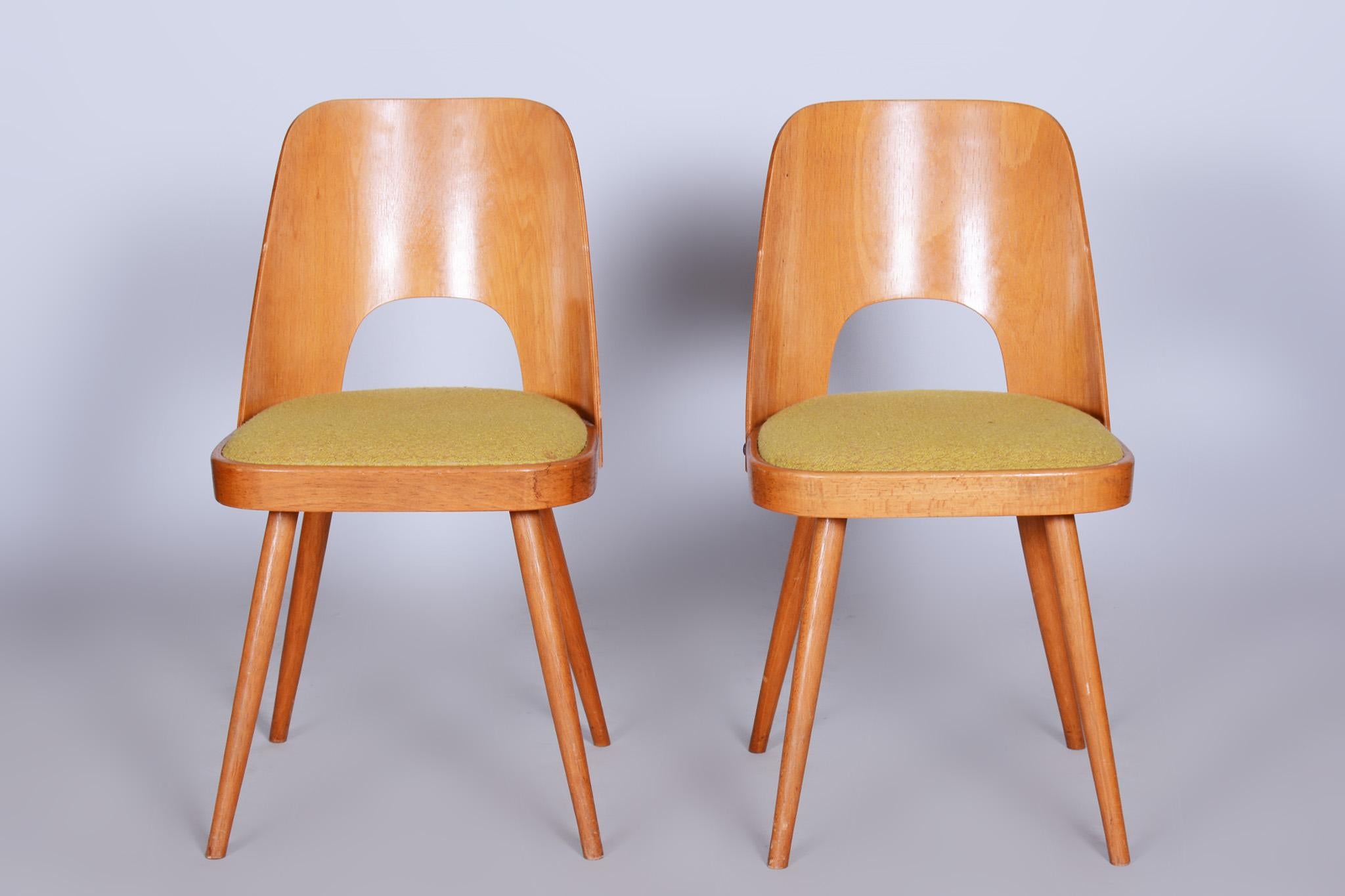 Fabric Set of Mid-Century Brown and Yellow Beech Chairs, Oswald Haerdtl, 1950s, Czechia For Sale