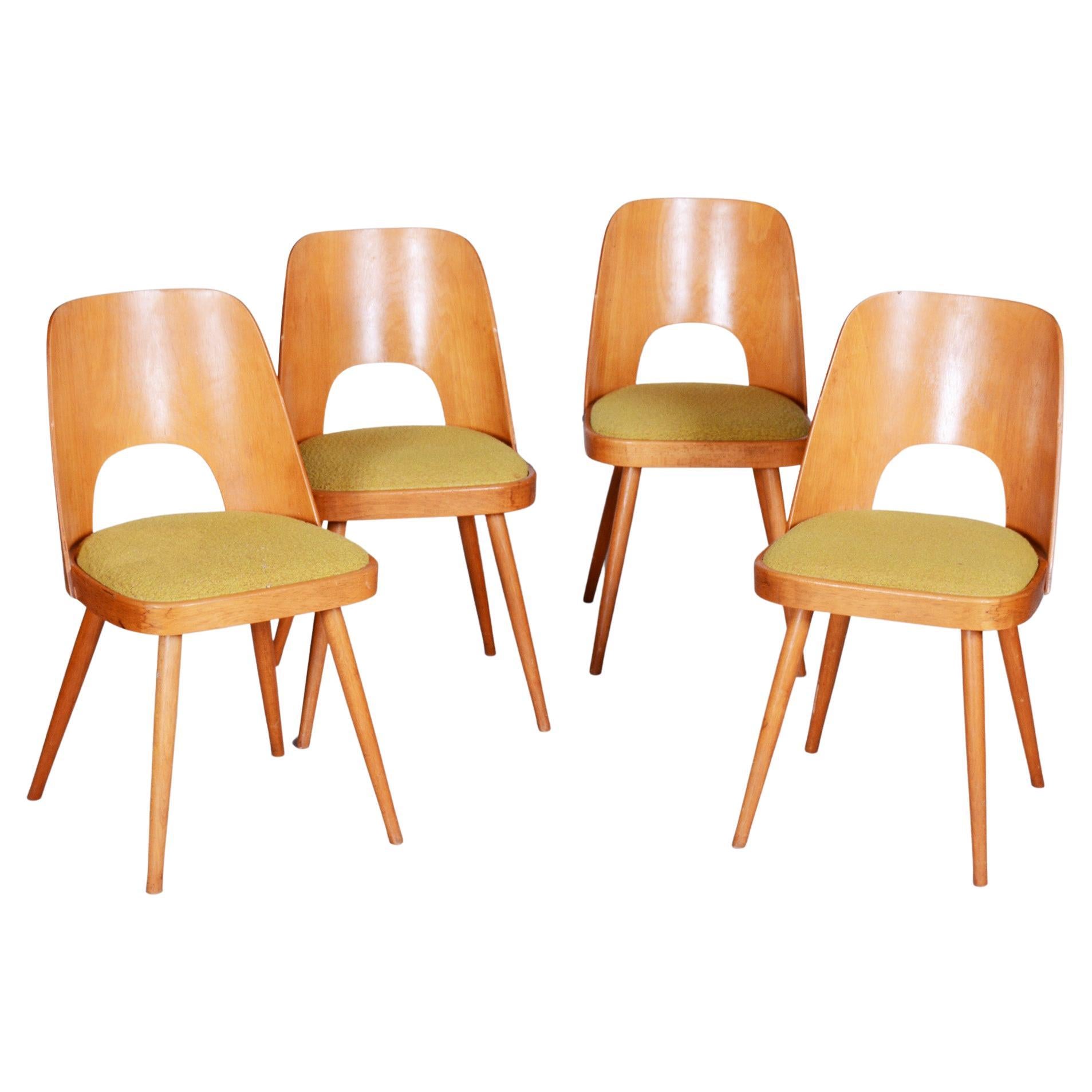 Set of Mid-Century Brown and Yellow Beech Chairs, Oswald Haerdtl, 1950s, Czechia For Sale