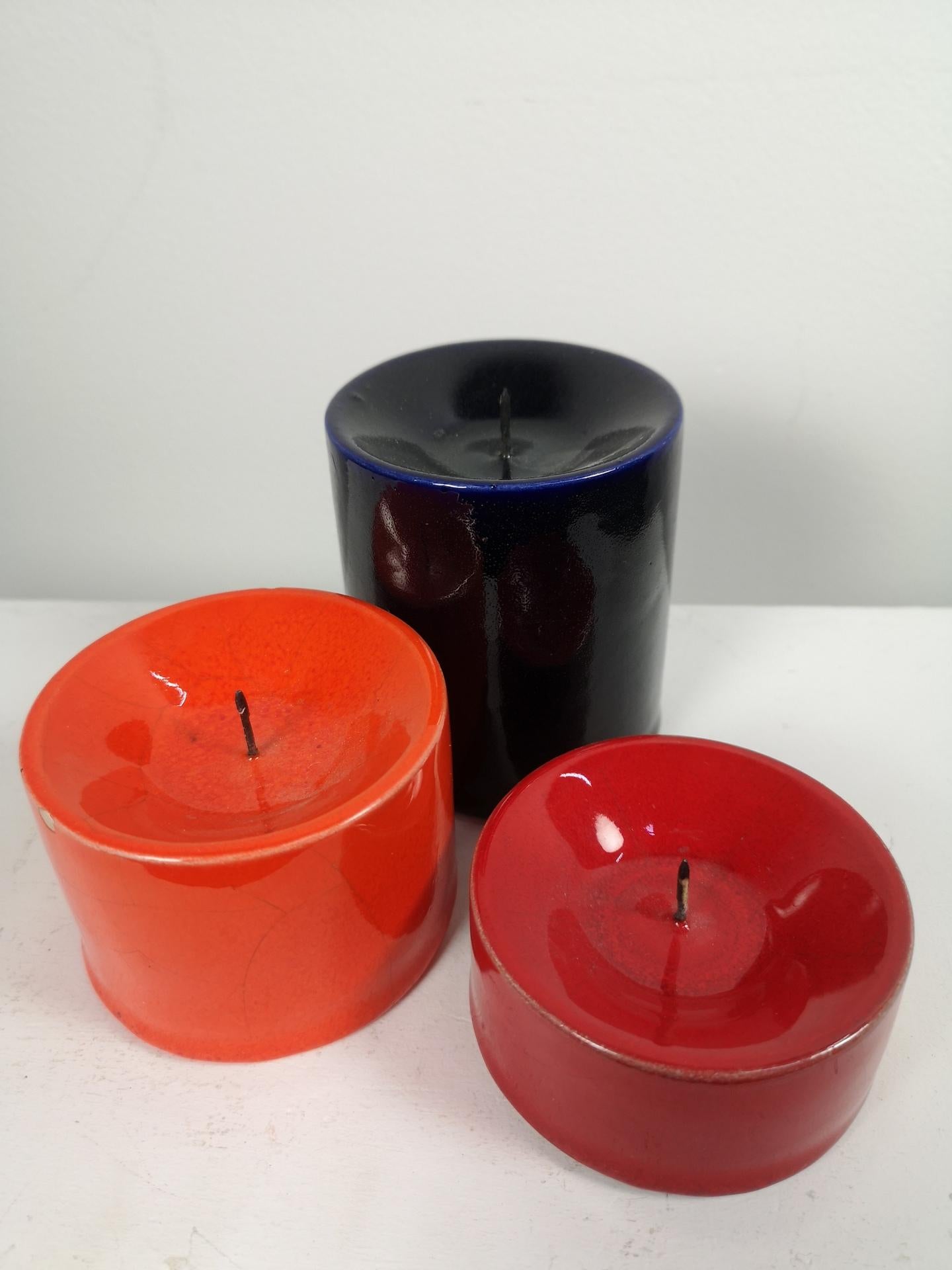 Set of Mid Century Ceramic Candleholders, Signed, 1970s 2