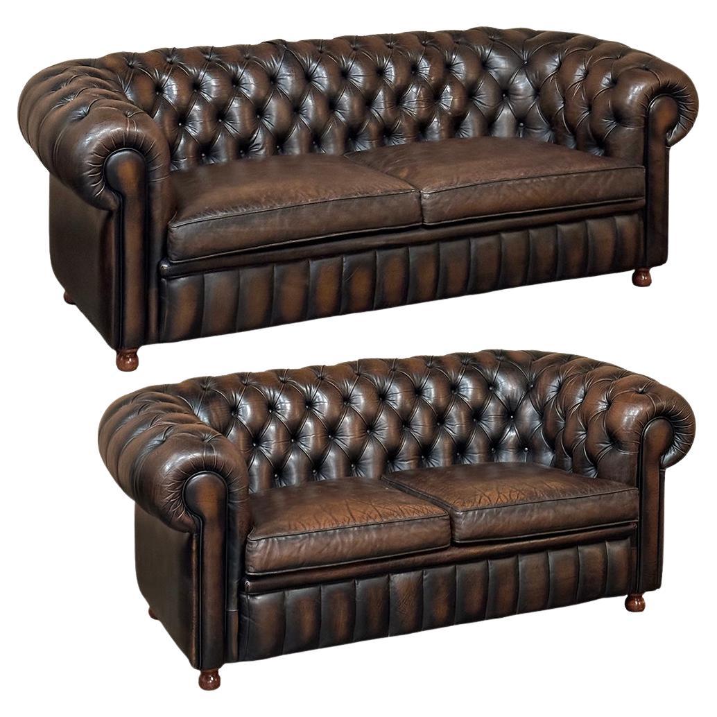 Set of Mid-Century Chesterfield Sofas with Tufted Leather