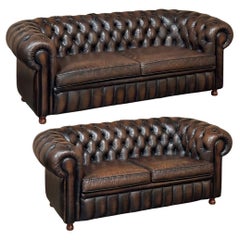 Set of Mid-Century Chesterfield Sofas with Tufted Leather