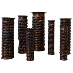 Retro Set of Midcentury Copper Graduated Brutalist Vases Collection, '8'