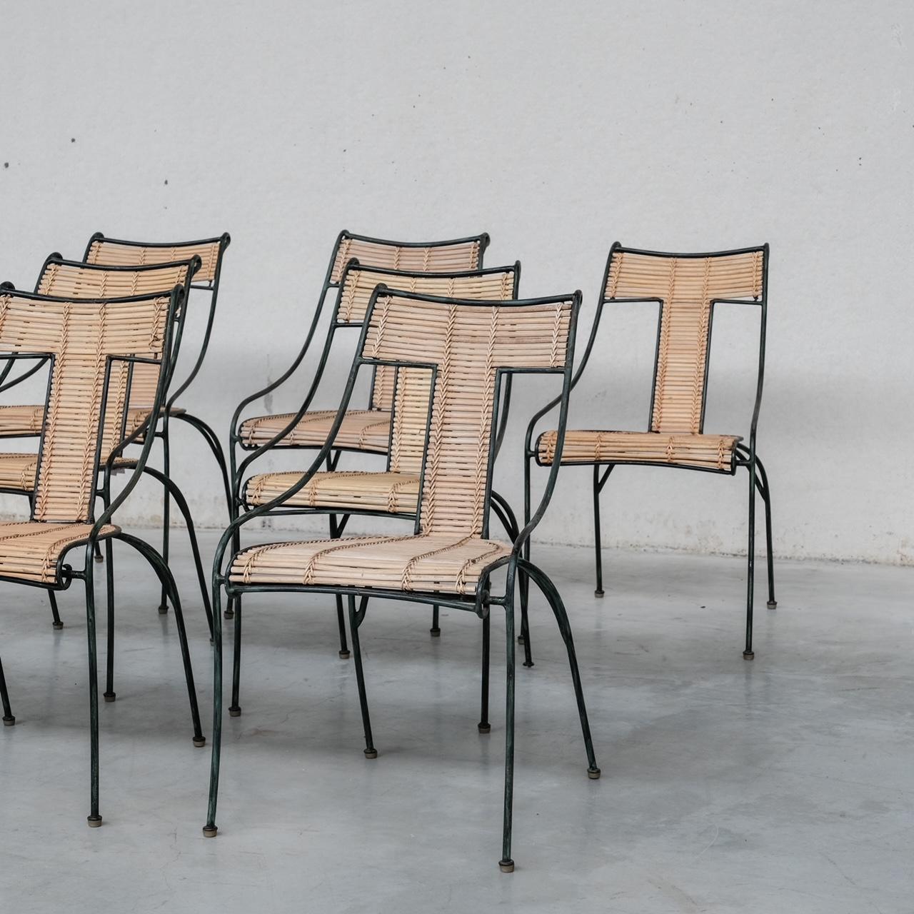 Set of Mid-Century Danish Iron and Bamboo Dining Chairs (8) For Sale 12