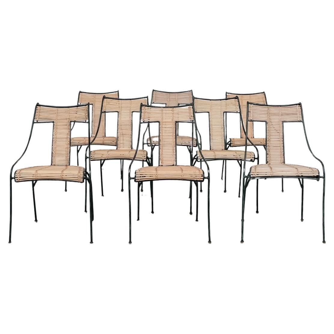 Set of Mid-Century Danish Iron and Bamboo Dining Chairs (8) For Sale